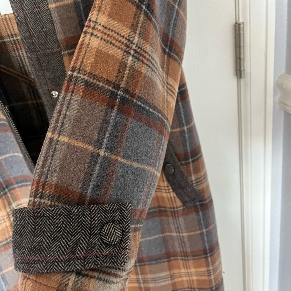 NWT 7 For All Mankind Brown Plaid Trench Coat - Picture 4 of 8